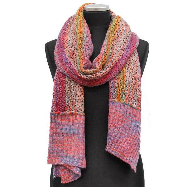 La Fiorentina Multicolor Marble Knit Scarf W/ Contrast End-Pink Combo