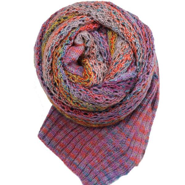 la fiorentina Multicolor Marble Knit Scarf w/ Contrast End-Pink Combo