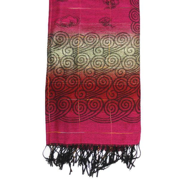 La Fiorentina Ombre Jacquard Swirl Print Scarf-Maroon