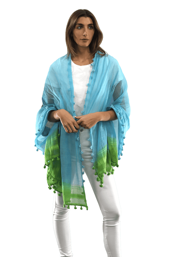 La Fiorentina Ombre Scarf With Fringe - Lime/Blue/Rust