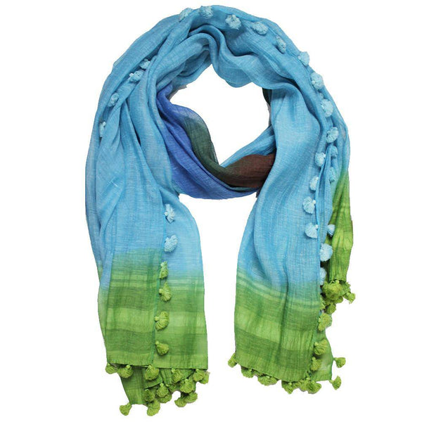 La Fiorentina Ombre Scarf With Fringe - Lime/Blue/Rust