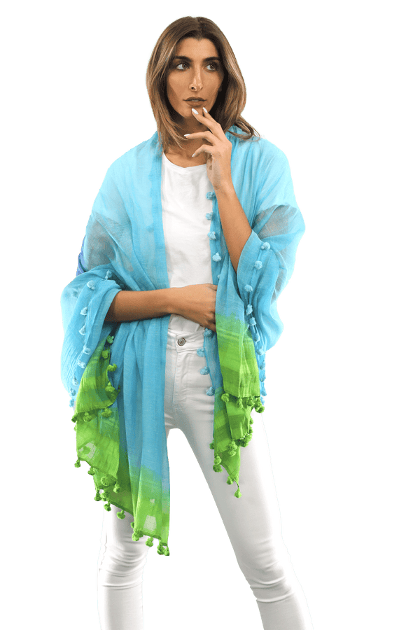 La Fiorentina Ombre Scarf With Fringe - Lime/Blue/Rust