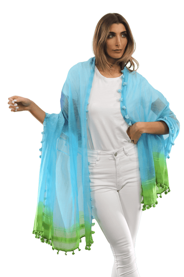 la fiorentina Ombre Scarf with Fringe - Lime/Blue/Rust