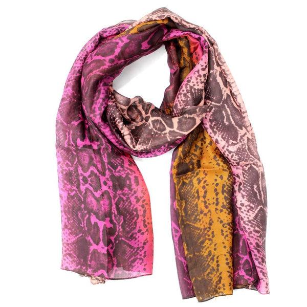 La Fiorentina Ombre Snake Print Silk Scarf - Black/Pink