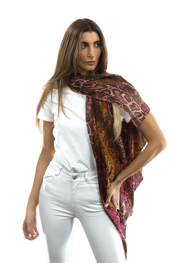 La Fiorentina Ombre Snake Print Silk Scarf - Black/Pink