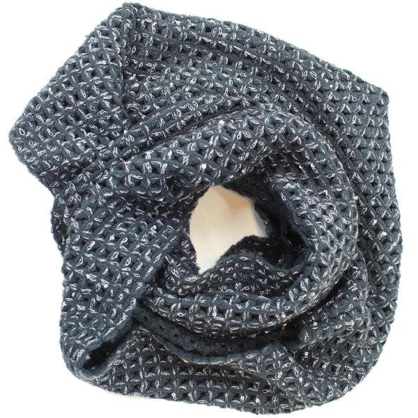 La Fiorentina Open Crochet Infinity Muffler W/ Sequins-Charcoal