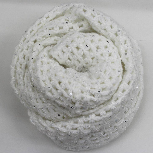 La Fiorentina Open Crochet Infinity Muffler W/ Sequins-Ivory