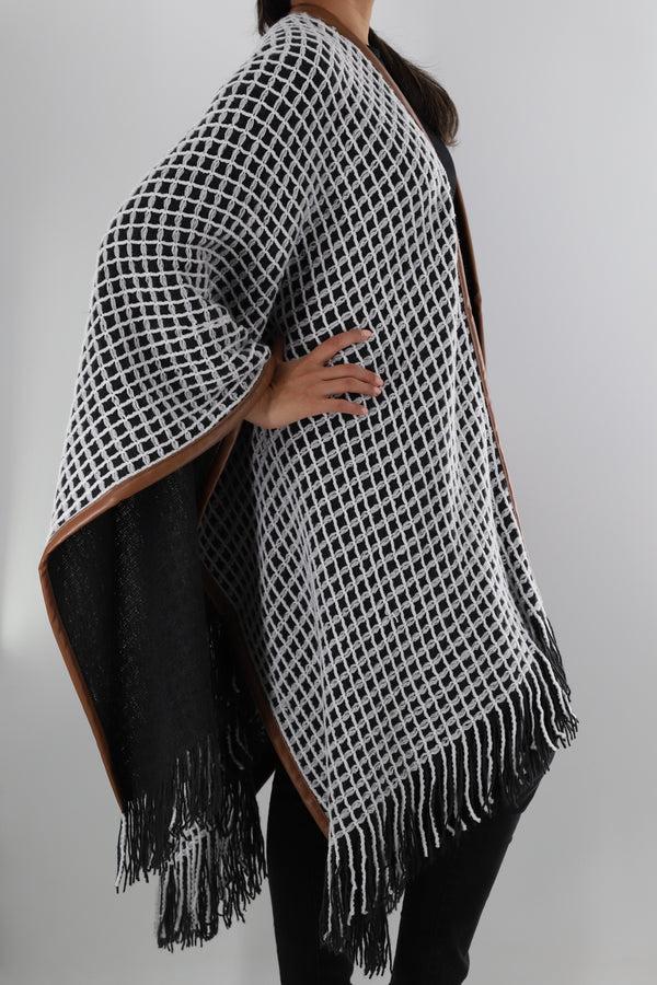 La Fiorentina Oversized Open Knit Ruana With Fringe