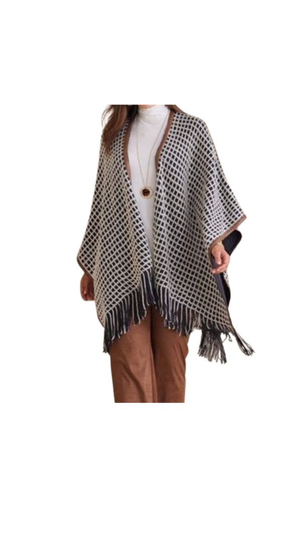 La Fiorentina Oversized Open Knit Ruana With Fringe