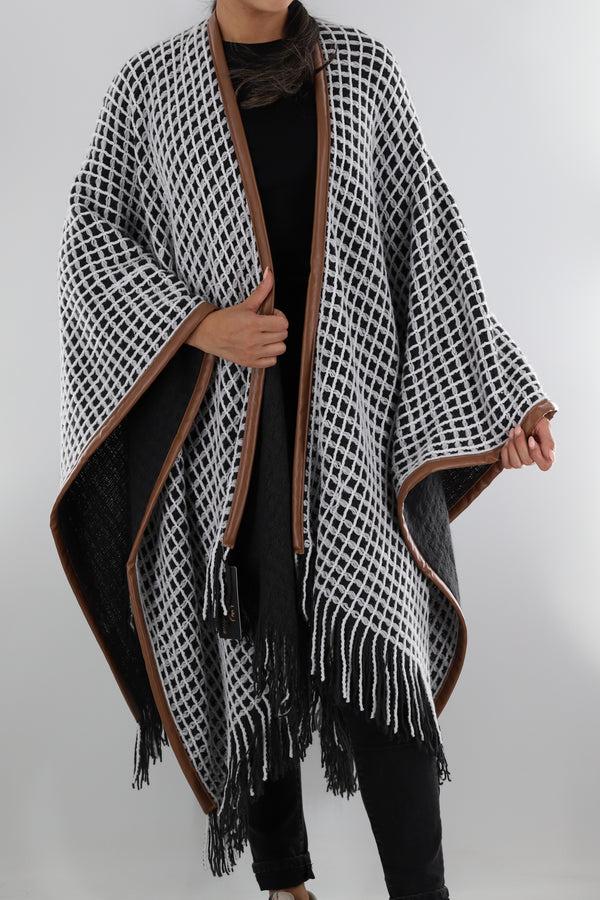 la fiorentina Oversized Open Knit Ruana with Fringe