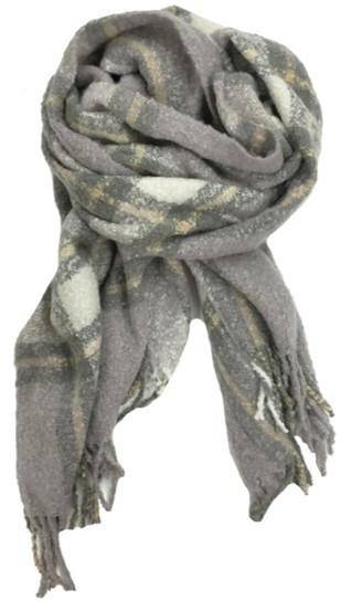La Fiorentina Oversized Plush Plaid Blanket Wrap - Grey