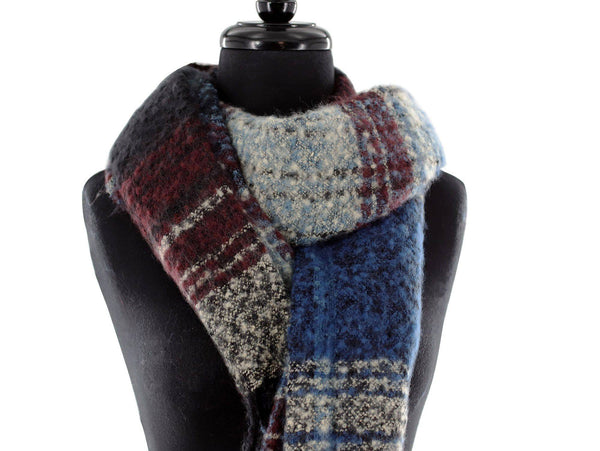 La Fiorentina Oversized Plush Plaid Blanket Wrap - Sapphire Combo