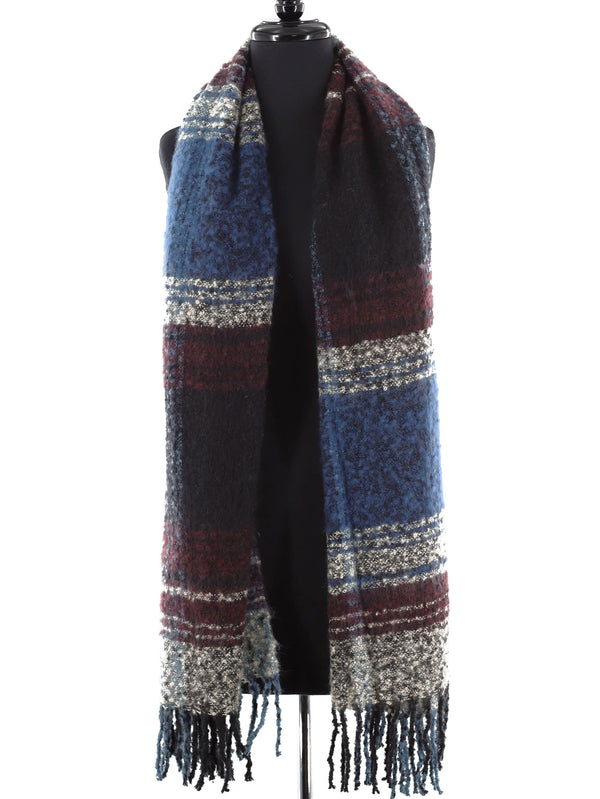 La Fiorentina Oversized Plush Plaid Blanket Wrap - Sapphire Combo