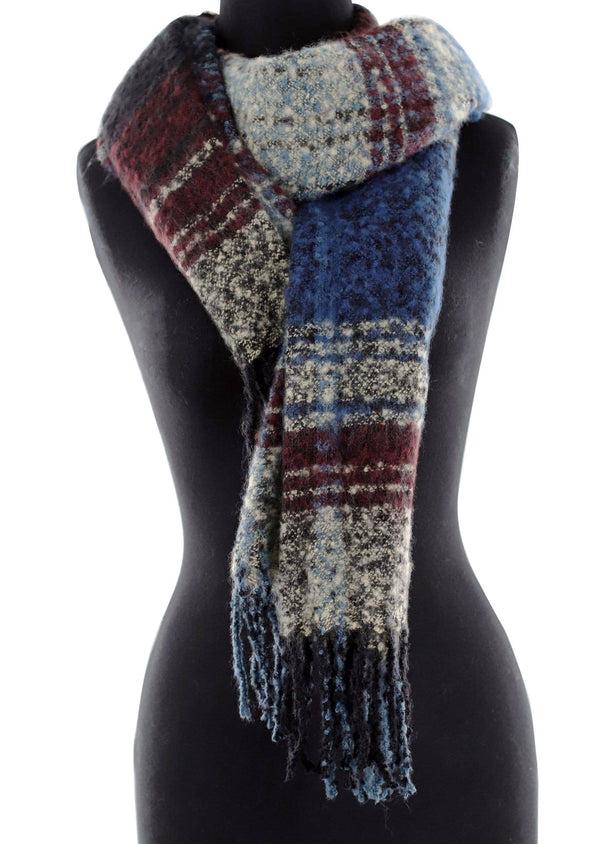 La Fiorentina Oversized Plush Plaid Blanket Wrap - Sapphire Combo