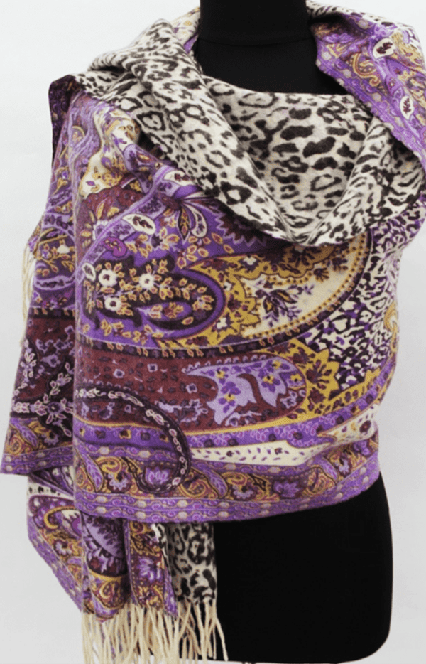 La Fiorentina Paisley/Animal Print Reversible Wool Wrap