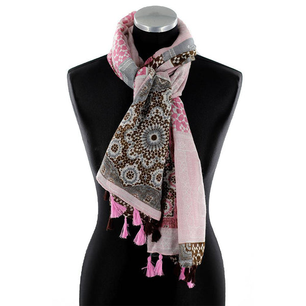 La Fiorentina Paisley Print Scarf With Tassels - Pink