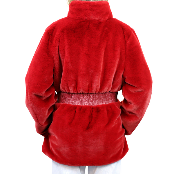 La Fiorentina Plush Faux Fur Cinched Waist Jacket - Wine