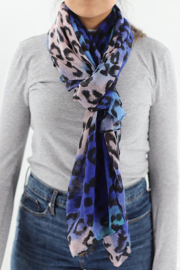 La Fiorentina Soft Animal Print Scarf - Blue - Orange - Red - 100% Polyester