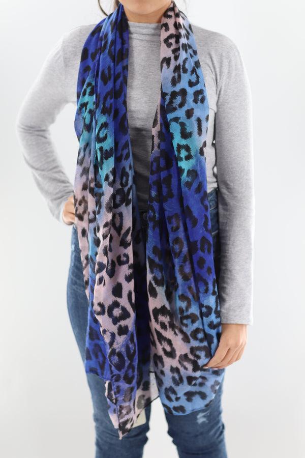 La Fiorentina Soft Animal Print Scarf - Blue - Orange - Red - 100% Polyester