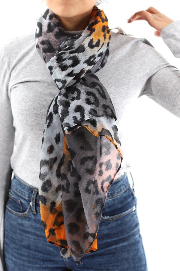 La Fiorentina Soft Animal Print Scarf - Blue - Orange - Red - 100% Polyester