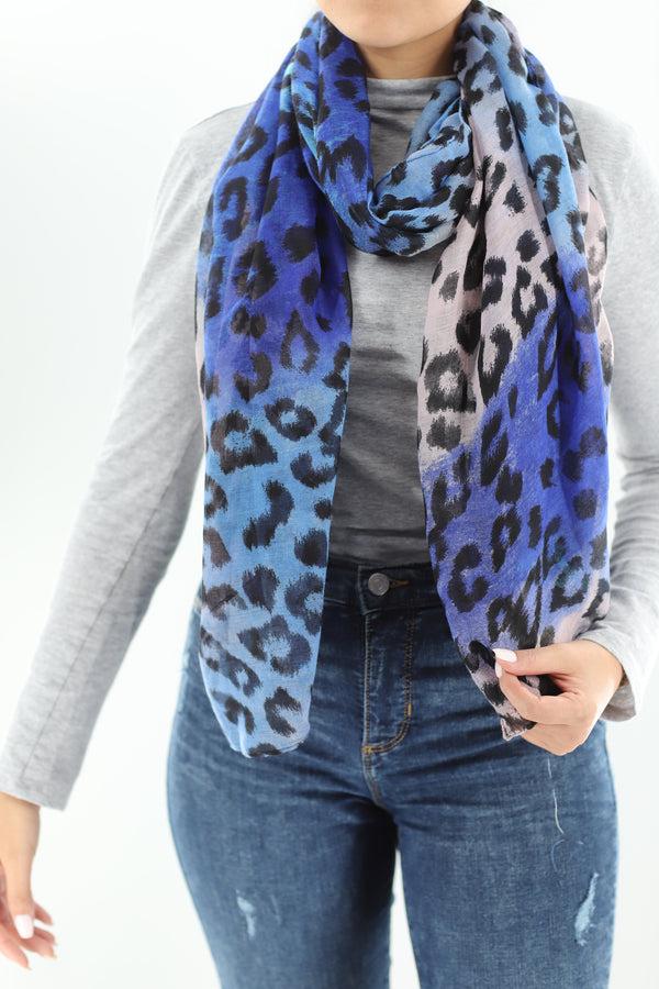 la fiorentina Soft Animal Print Scarf - Blue - Orange - Red - 100% Polyester