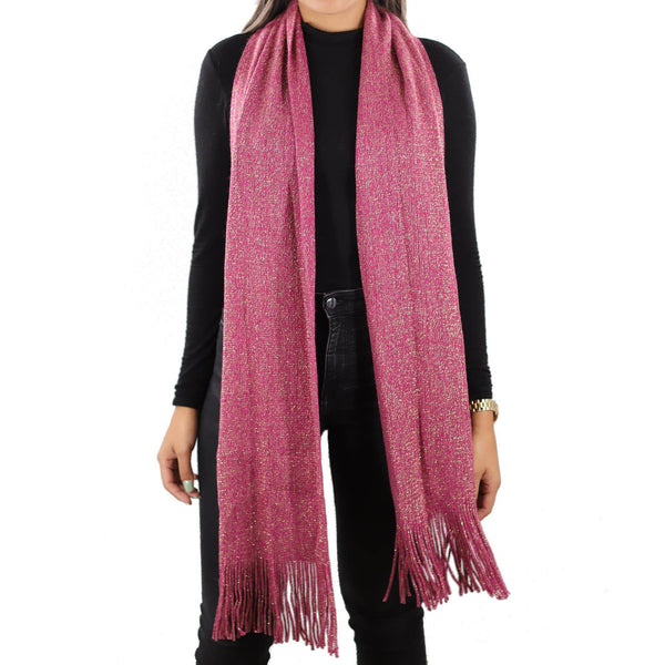 La Fiorentina Solid Lurex Knit Scarf With Fringe-Pink