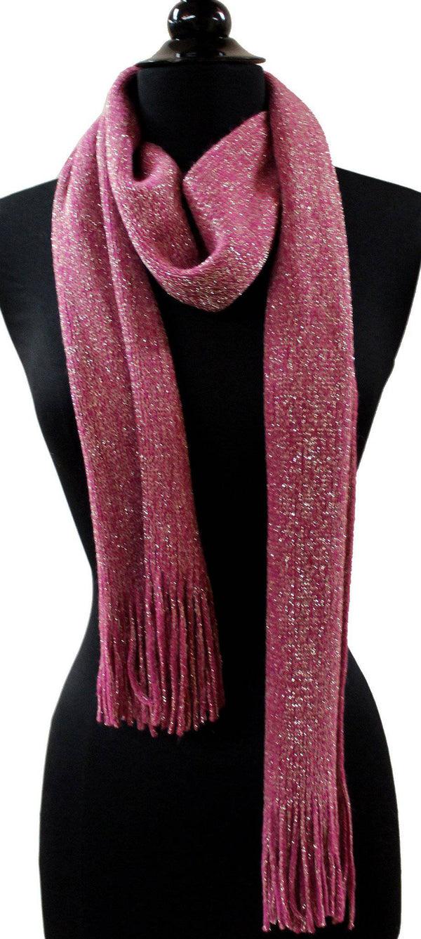 La Fiorentina Solid Lurex Knit Scarf With Fringe-Pink
