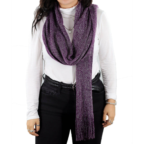 la fiorentina Solid Lurex Knit Scarf With Fringe-Purple