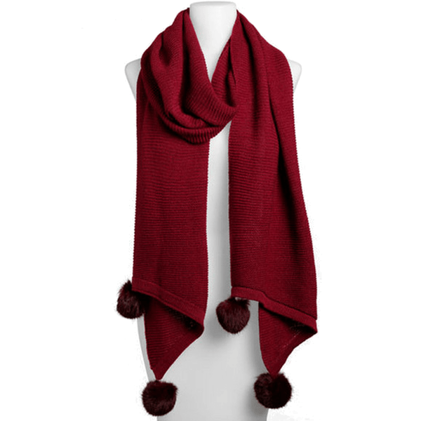 la fiorentina Solid Muffler With Rabbit Poms-Burgundy