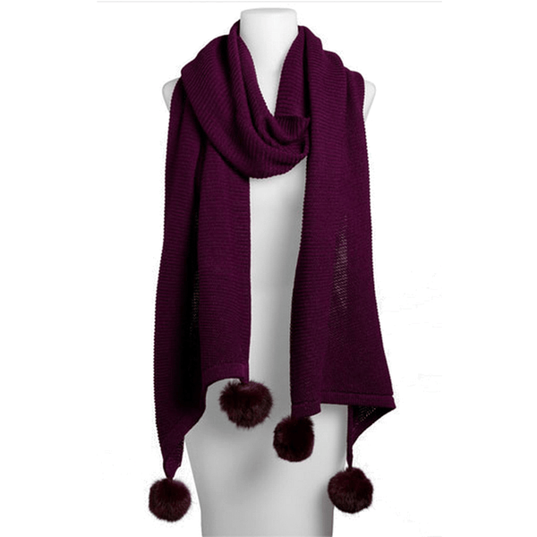 la fiorentina Solid Muffler With Rabbit Poms-Deep Purple