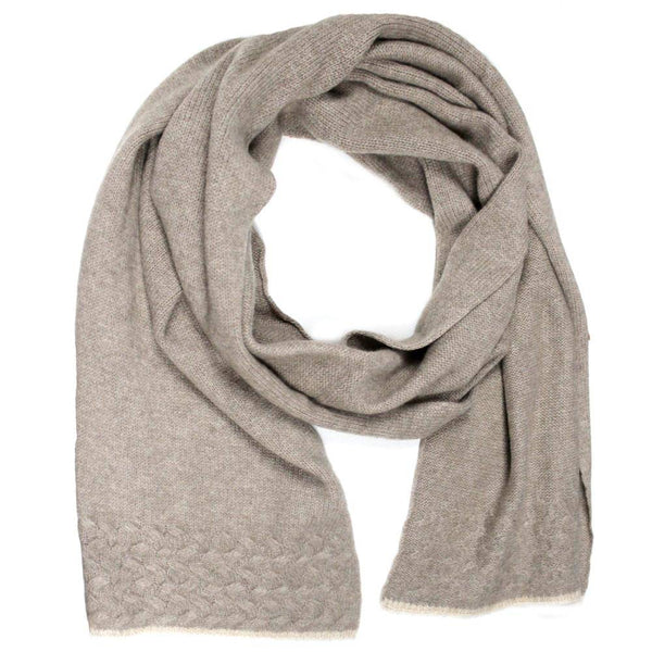 la fiorentina Solid Scarf with cable ends and contract trim - Brown/Beige