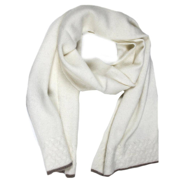 la fiorentina Solid Scarf with cable ends and contract trim - Ivory/Brown