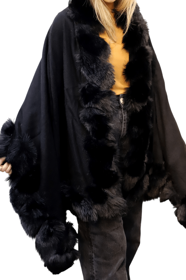 La Fiorentina Stylish Faux Trim Wrap - Black Ivory & Grey