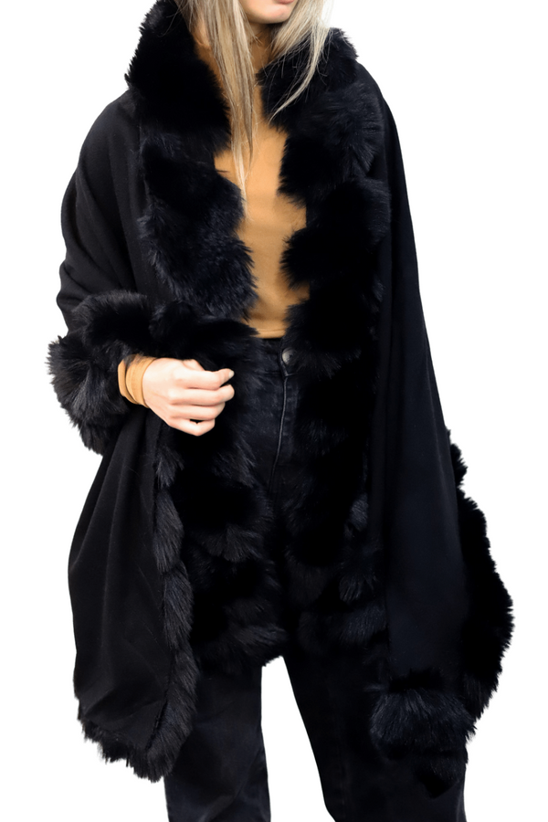 la fiorentina Stylish Faux Trim Wrap - Black Ivory & Grey