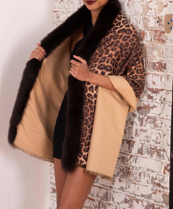 La Fiorentina Stylish Wrap With Fox Fur Collar Trim | La Fiorentina