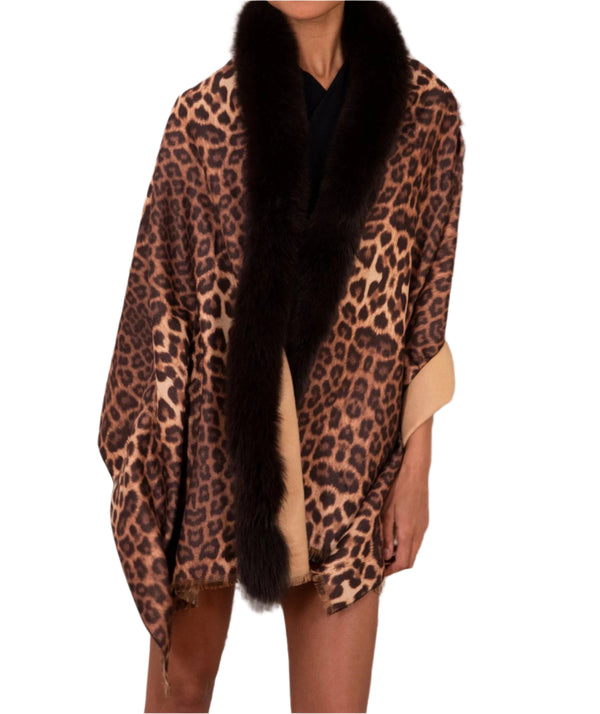 la fiorentina Stylish Wrap with Fox Fur Collar Trim | La Fiorentina