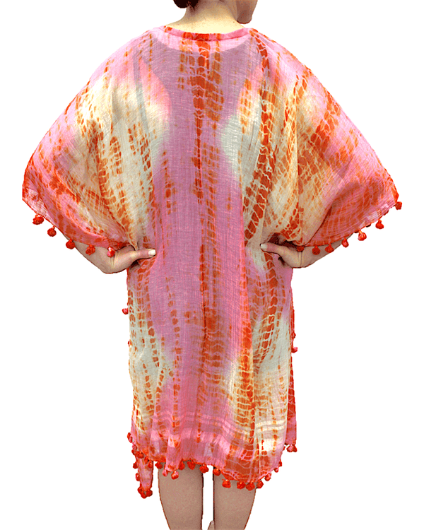 La Fiorentina Tie Dye Beach Cover Up - Pink/Ivory/Coral