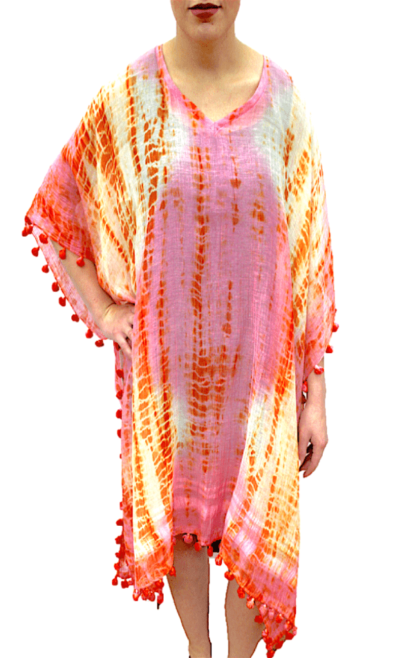 la fiorentina Tie Dye Beach Cover Up - Pink/Ivory/Coral