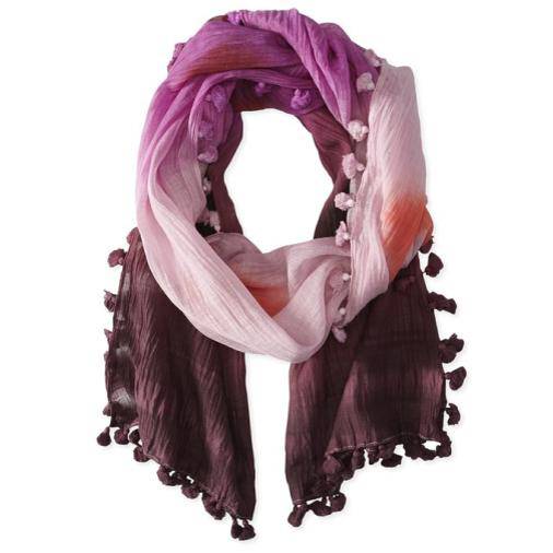 la fiorentina Tie Dye Print Scarf w/ Pom Tassels - Plum Combo