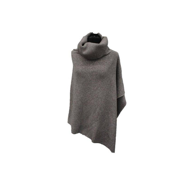 la fiorentina Turtleneck Poncho with Embellishments - Dark Camel