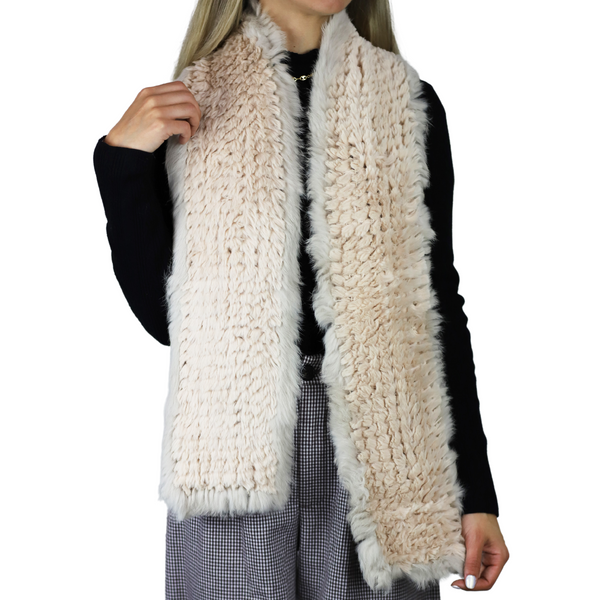 La Fiorentina Two Tone Faux Fur/Real Fur Muffler - Beige