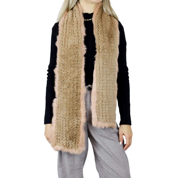 la fiorentina Two Tone Faux Fur/Real Fur Muffler - Camel