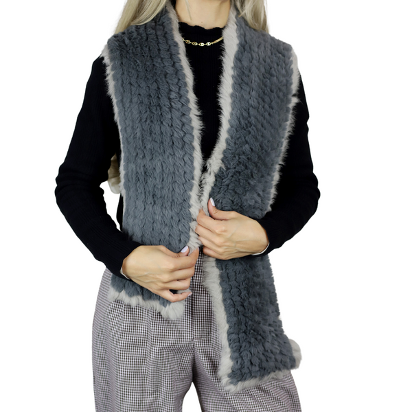 La Fiorentina Two Tone Faux Fur/Real Fur Muffler - Grey