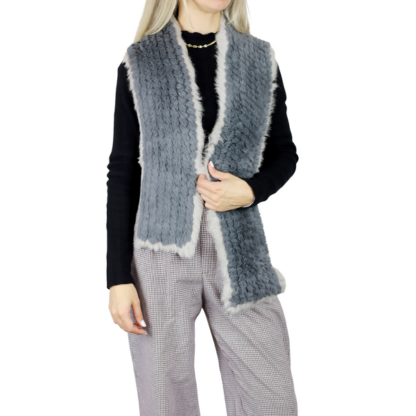la fiorentina Two Tone Faux Fur/Real Fur Muffler - Grey