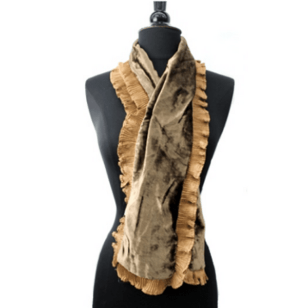 la fiorentina Velvet Scarf with Fringe Border-Brown