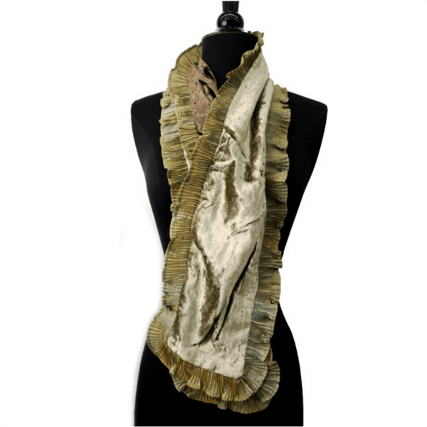 la fiorentina Velvet Scarf with Fringe Border-Olive