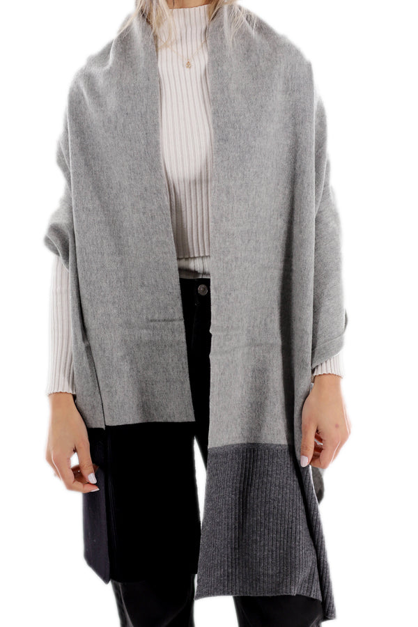 La Fiorentina Woven Wrap W/ Knitted Border - Grey/Black