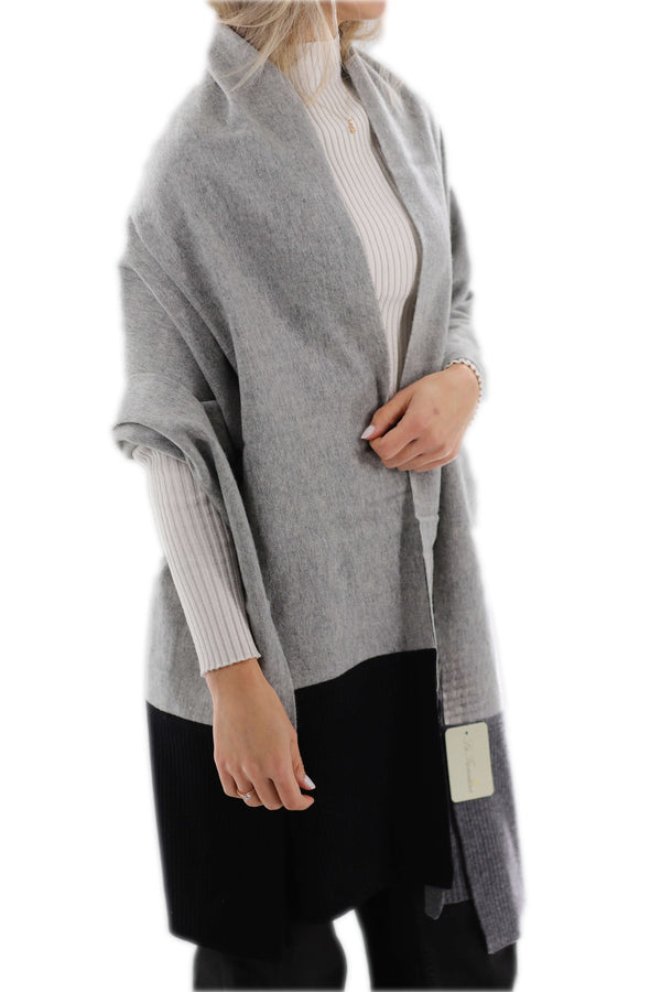 La Fiorentina Woven Wrap W/ Knitted Border - Grey/Black