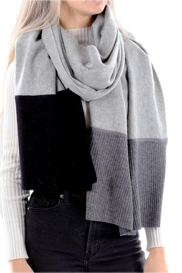 la fiorentina Woven Wrap w/ Knitted Border - Grey/Black