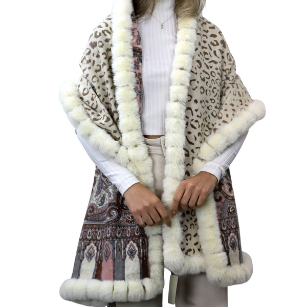 La Fiorentina Wrap With Faux Trim - Paisley/Leopard Print